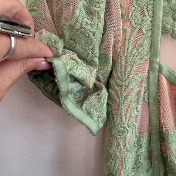 For Love And Lemons Green Floral Lace Mini Dress - -Temecula Puff Sleeve - Picture 5 of 9